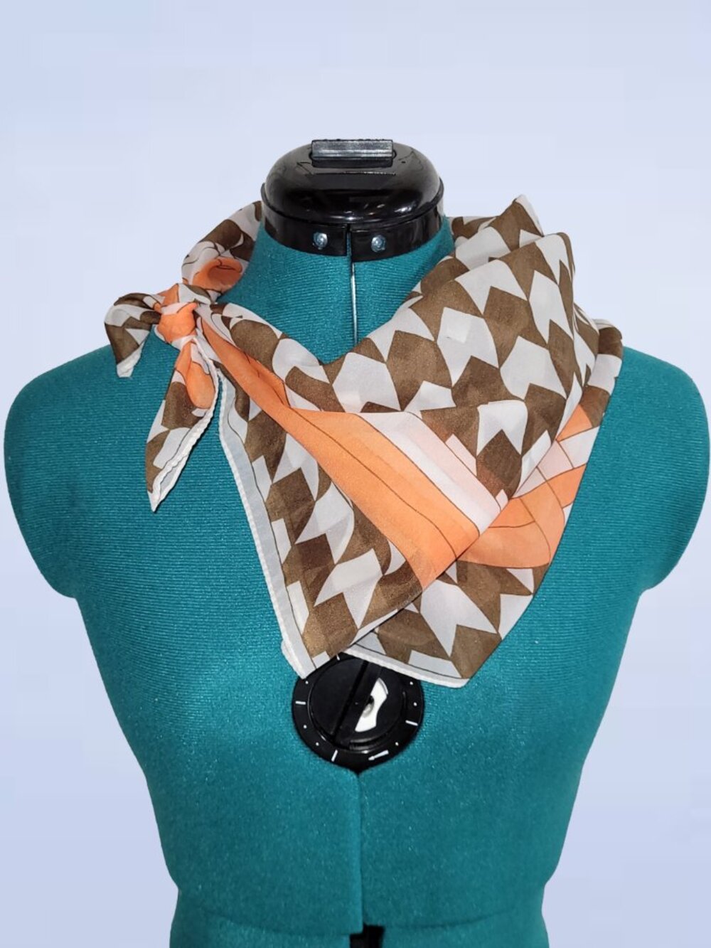 Vintage Mod Geometric Square Scarf Orange Brown Cream
